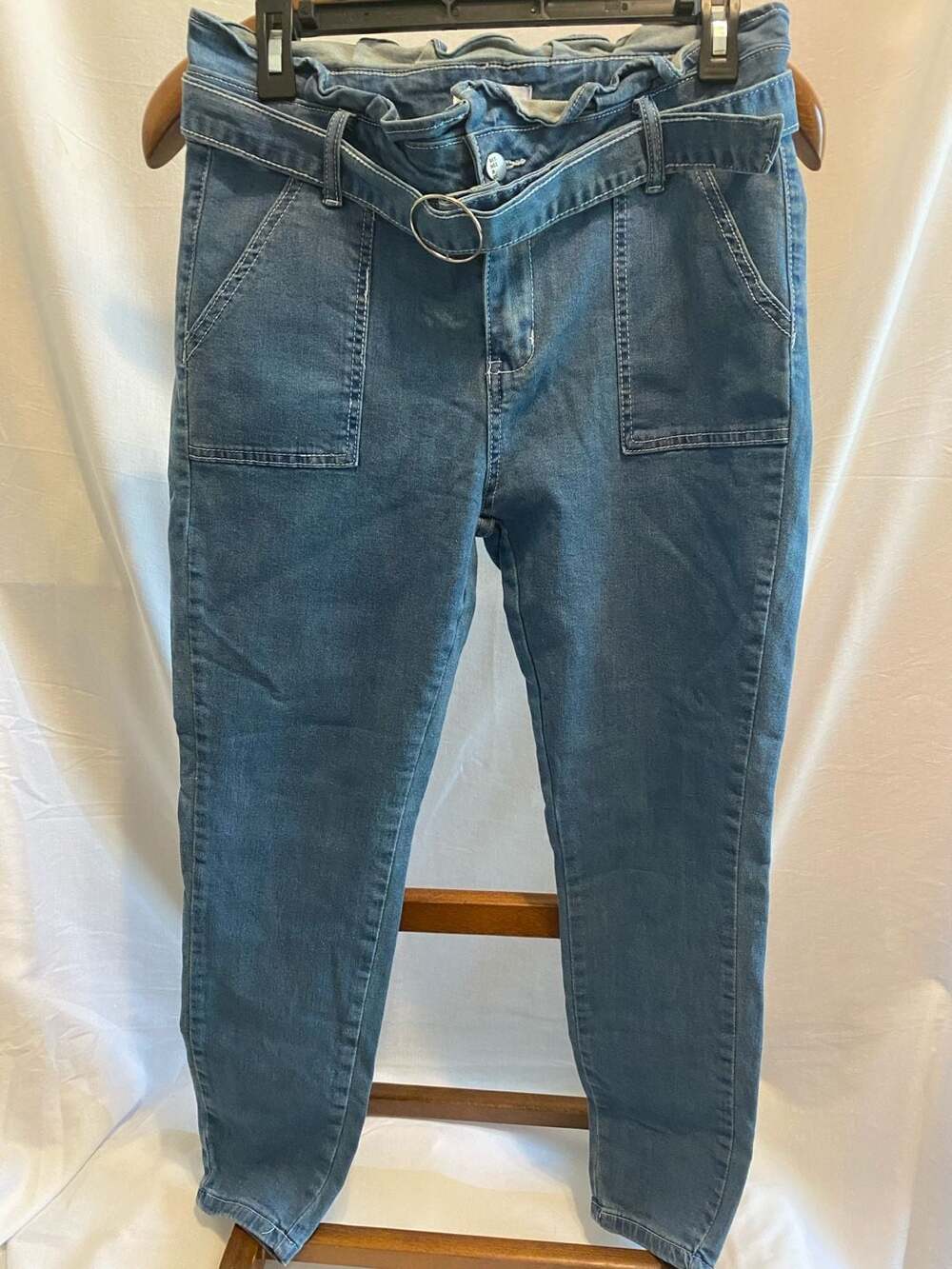 0098-Between Us High Rise Paperbag Waist Belted Utility Jeans